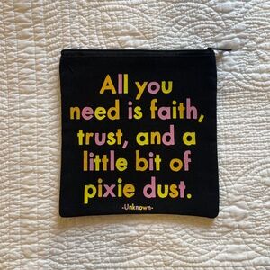 Peter Pan Black Graphic Quotable Pouch NWT